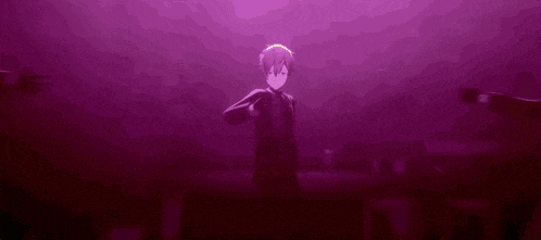 a group of anime characters wearing masks are dancing in a dark room