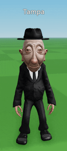 a cartoon character in a suit and hat with the name tampa on the bottom