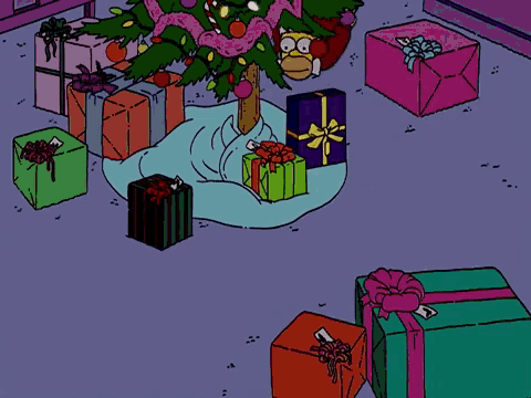a cartoon character is laying under a christmas tree