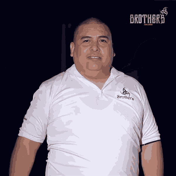 a man is wearing a white shirt that says brothers