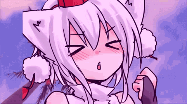 a drawing of a girl with white hair and a red hat