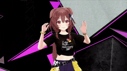 a girl wearing a crop top that says color harmony