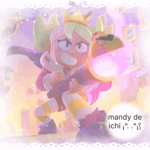 a cartoon character with the words mandy de ichi written below it