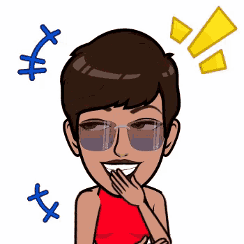 a cartoon of a woman wearing glasses and a red top