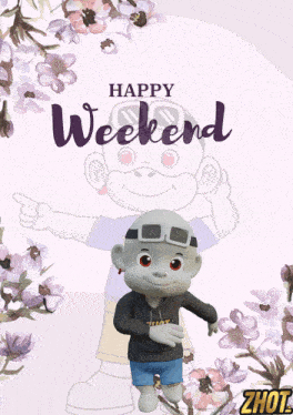 a happy weekend greeting card with a monkey