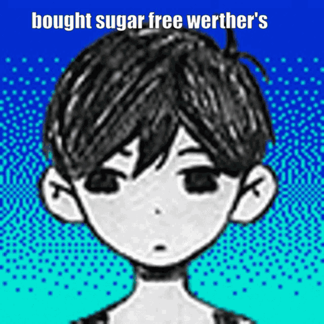 a drawing of a boy with the words bought sugar free werther 's below it