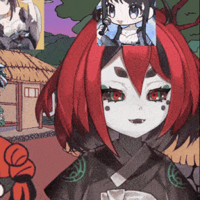 a cartoon of a girl with red hair and green eyes holding a microphone