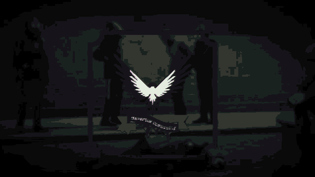 a black and white photo with a purple bird and a banner that says ' the patriot '