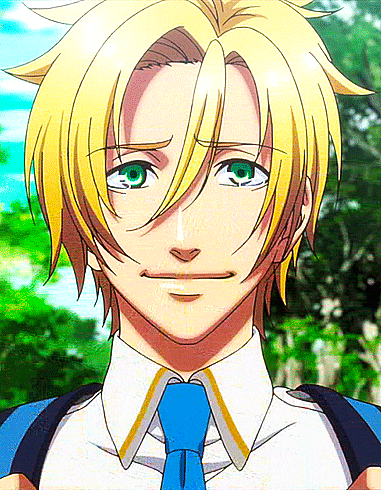 a close up of a person 's face with yellow hair and green eyes