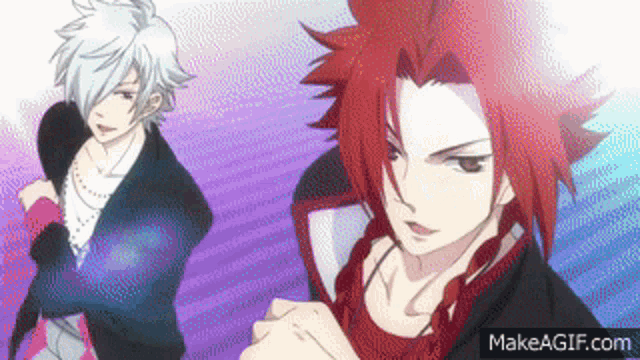 a couple of anime characters standing next to each other with makeagif.com in the lower right corner