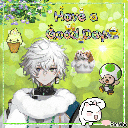 a picture of a boy with the words " have a good day " on it