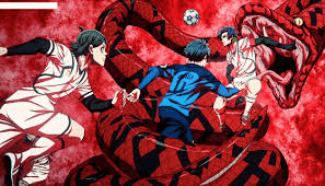a group of soccer players are playing soccer against a large snake .