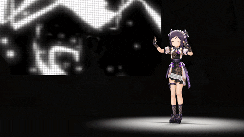 two anime girls are dancing on a stage in front of a large star