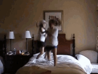 Girls Jumping In Bed Happy GIF - Girls Jumping In Bed Happy With Friends GIFs