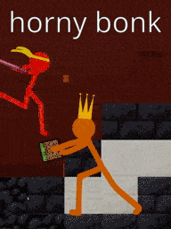 a cartoon of stick figures with horny bonk written above them