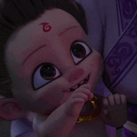 a cartoon baby with the letter g on his forehead is surrounded by pink hearts