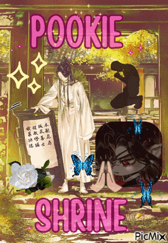 a poster that says pookie shrine with a picture of a man