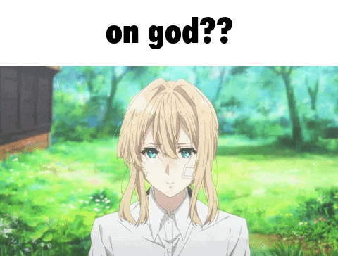 a girl with a bandage on her face is standing in a field with the words on god below her