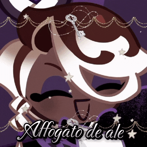 a cartoon character with a key in her hair and the words affogato de ale below it