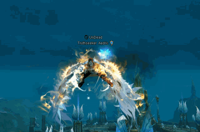 a person in a video game is flying with wings and the name undead is on the screen