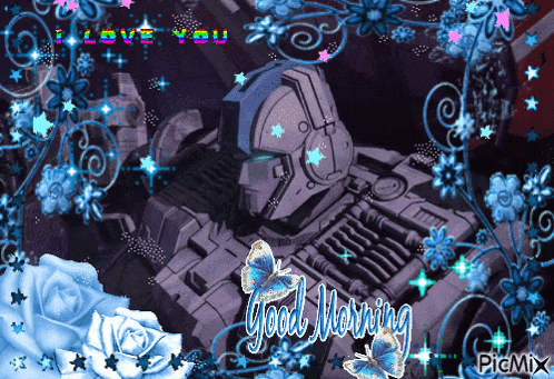 a picture of a robot with the words good morning written on it