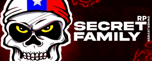 a skull with a red white and blue hat and the words secret family below it