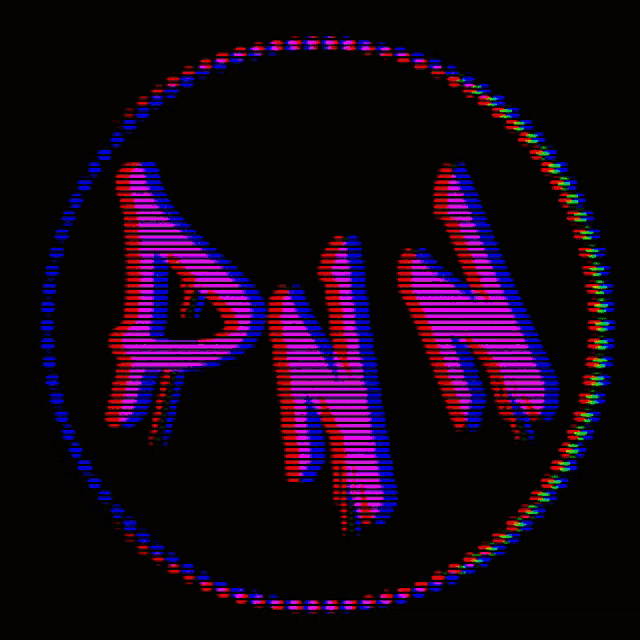 the letters pnn are in a circle with a rainbow of colors