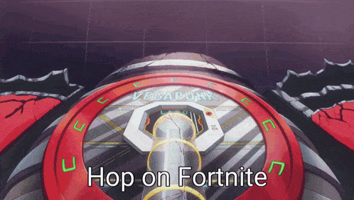 a vegapunk machine with the words hop on fortnite on it