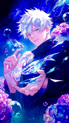 a person is holding a fish in their hands surrounded by jellyfish .