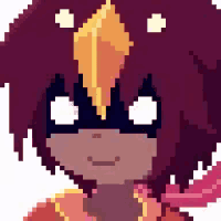a pixel art of a person with a mask on their face