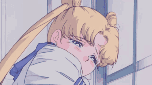 a drawing of a girl with a ponytail covering her mouth with her hand