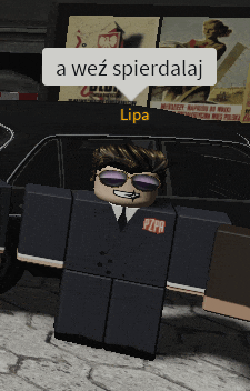 a cartoon character wearing sunglasses and a suit says a weż spierdalaj lipa