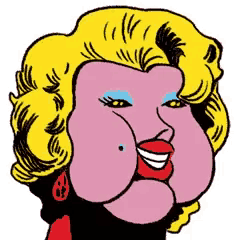 a cartoon drawing of a woman 's face with a big smile