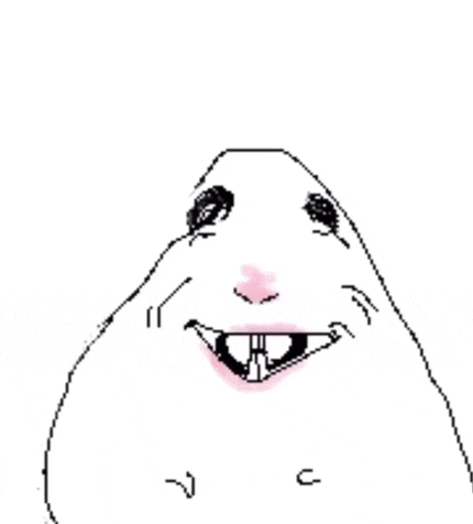 a drawing of a hamster 's face with a big smile on it .