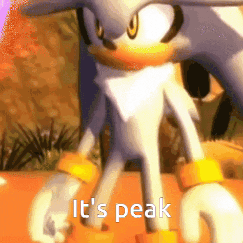 a close up of a cartoon character with the words it 's peak on the bottom