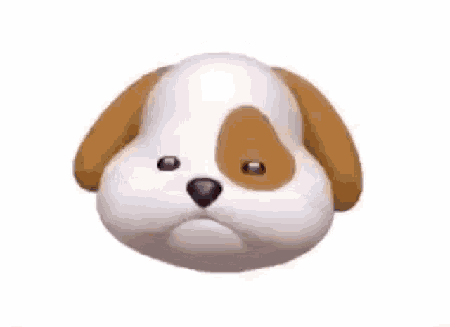 a brown and white dog is laughing with its mouth open and eyes closed .