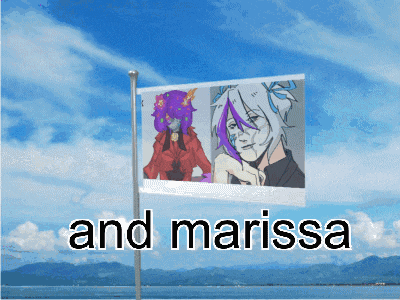 a flag with a picture of two anime characters and the words and marissa below it