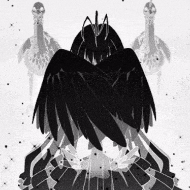a black and white drawing of a bird with a crown on its head