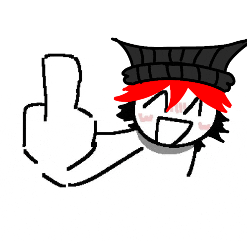 a person with red hair and a black hat is giving the middle finger