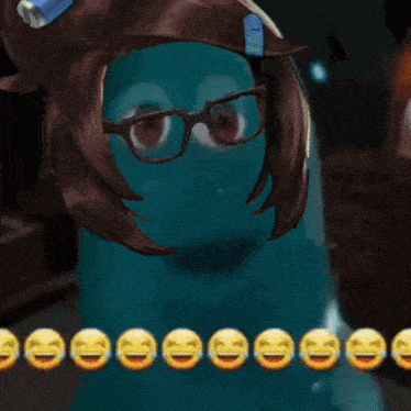 a cartoon character with glasses and a can on her head