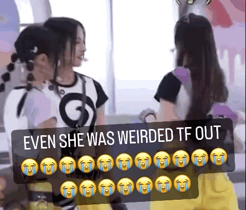 two girls standing next to each other with a caption that says even she was weirded tf out