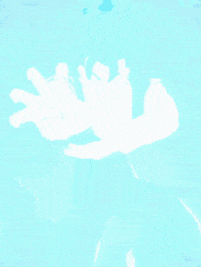 a cartoon character with blue hair and blue pants