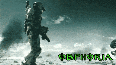 a picture of a man holding a gun with the word phoria written below him