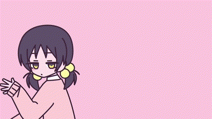 a cartoon girl is standing in front of a pink background and making a funny face .