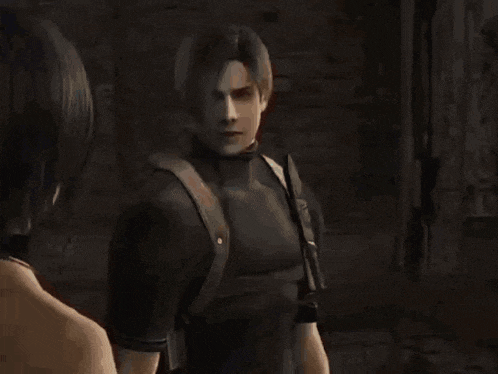 a video game character is holding a woman 's arm