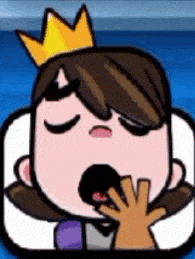 a cartoon character with a crown on her head is yawning .