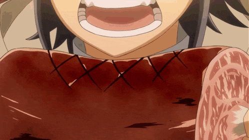 a cartoon character is holding a piece of meat