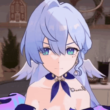 a close up of a anime character with a tattoo on her chest