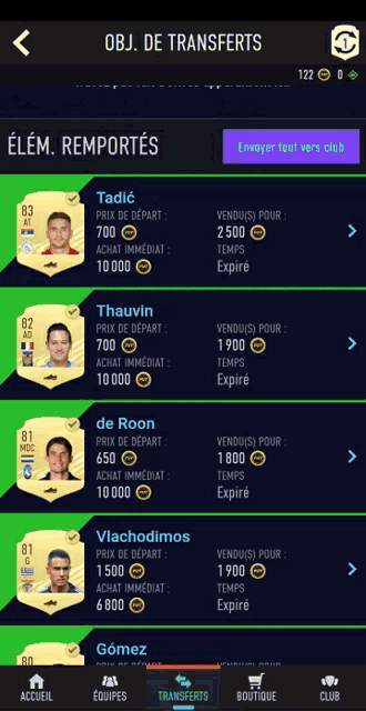 a screenshot of the object de transferts page of a soccer game
