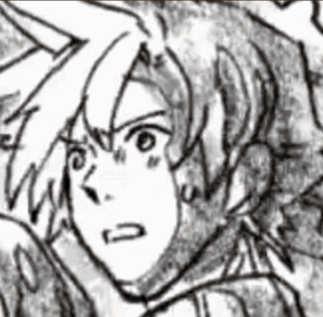 a black and white drawing of a person 's face with a surprised look on his face .
